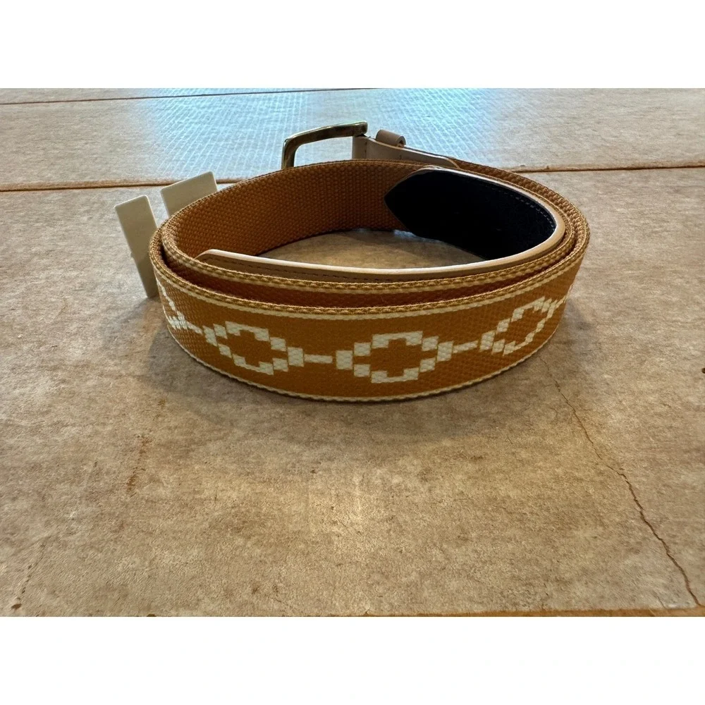 Sun + Stone Woven Belt Women's Large Tan Ivory Yellow Southwestern NWT